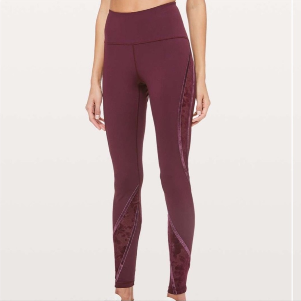 Lululemon maroon leggings with velvet detail, size 8